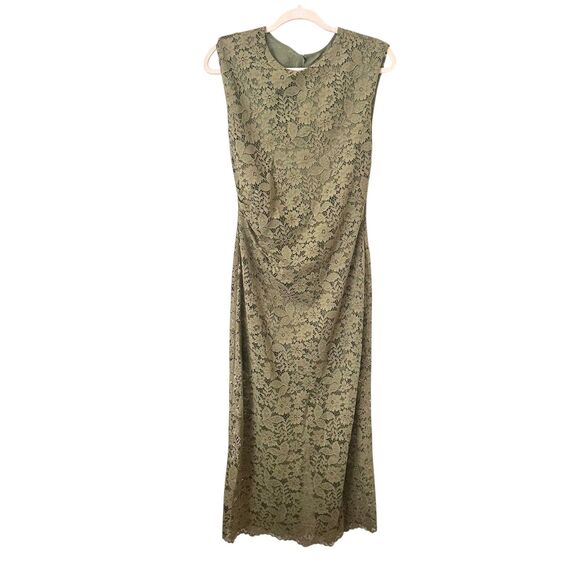 ZARA Floral Lace Midi Dress Green NWT Medium - Picture 2 of 6
